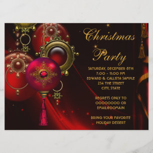 Invitation Ornements Rouge Or Corporate Fête de Noël