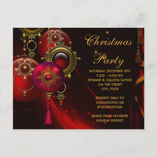Invitation Ornements Rouge Or Corporate Fête de Noël