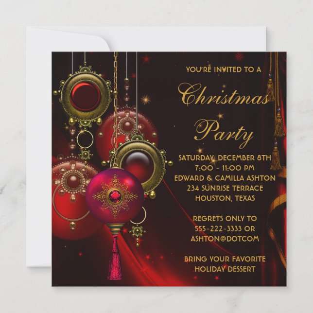 Invitation Ornements Rouge Or Corporate Fête de Noël (Devant)