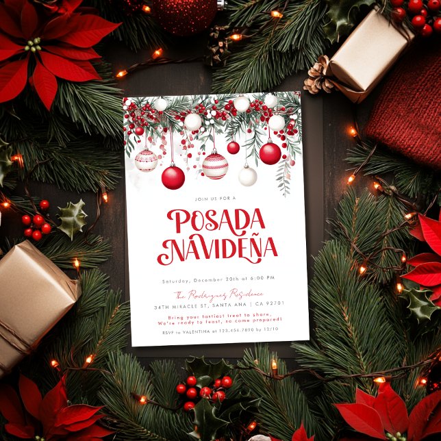 Invitation Ornements Rouges de Fête de Posada Navideña Mexica (Créateur téléchargé)