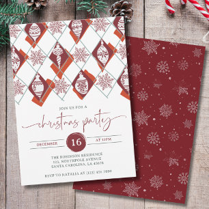 Invitation Ornements Rouges Flocons de Neige Fête de Noël