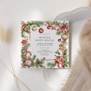 Invitation Ornements rouges Verdure Carré frontalier Open Hou