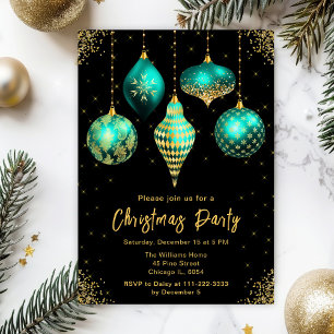 Invitation Ornements sarcelle et or Fête de Noël