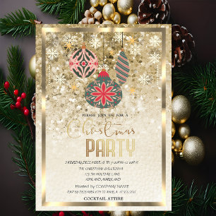 Invitation Ornements Snowflakes Gold Company Noël