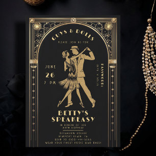 Invitation Ornithologie 20s Gatsby Gold Flapper Speakeasy