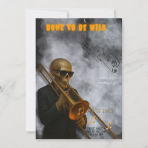 Invitation Os en folie - Trombone squelette Halloween