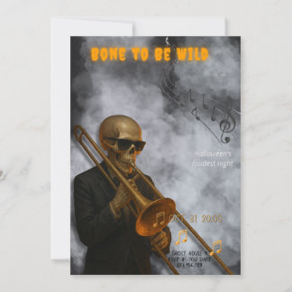 Invitation Os en folie - Trombone squelette | Halloween