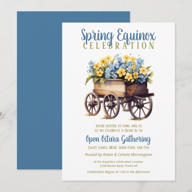 Invitation Ostara Équinoxe de Printemps Chariot de Fleurs Vin (Devant / Derrière)