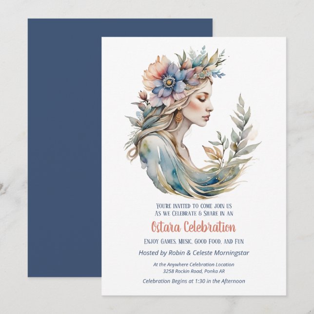 Invitation Ostara Équinoxe de Printemps Fleur Déesse Sabbat (Devant / Derrière)