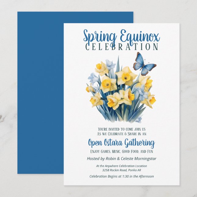 Invitation Ostara Équinoxe de Printemps Jonquille Papillon Sa (Devant / Derrière)
