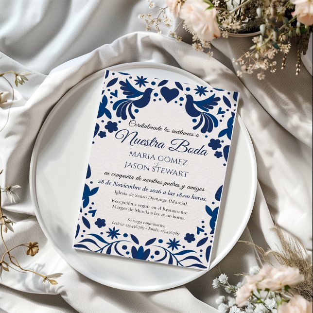 Invitation Otomi Blue Floral Elegant Fiesta Spanish Wedding (Otomi Blue Floral Elegant Fiesta Spanish Wedding Invitation)
