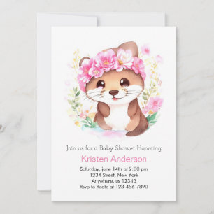 Invitation Otter Aventure Fleur sauvage rose Baby shower fill