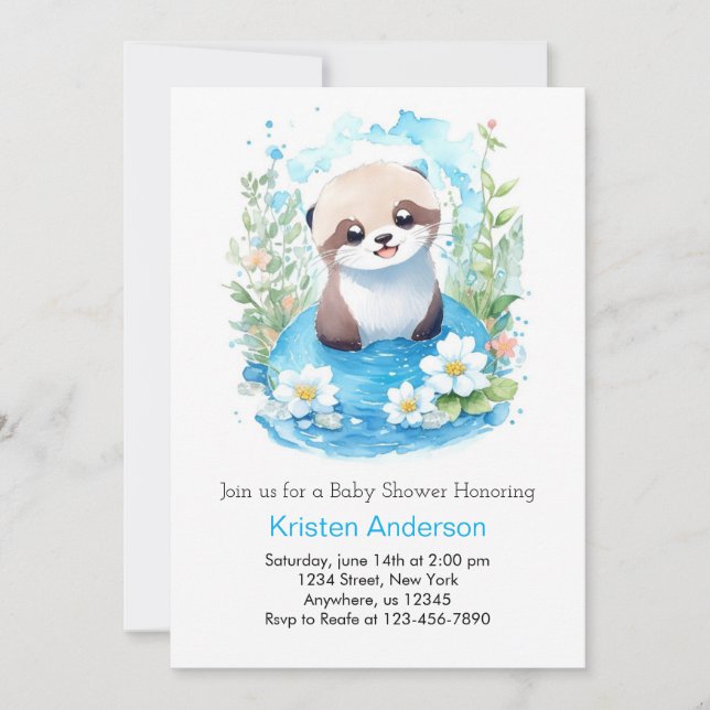 Invitation Otter Dreamscape Watercolor Baby shower garçon (Devant)