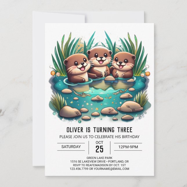 Invitation Otter Friends Whimsical Anniversaire