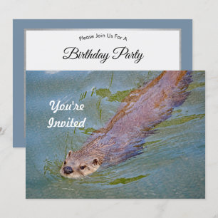 Invitation Otter Natation Faune Photo Anniversaire