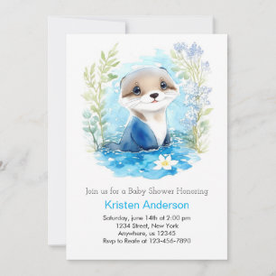 Invitation Otter Watercolor Wonderland Boy Baby shower