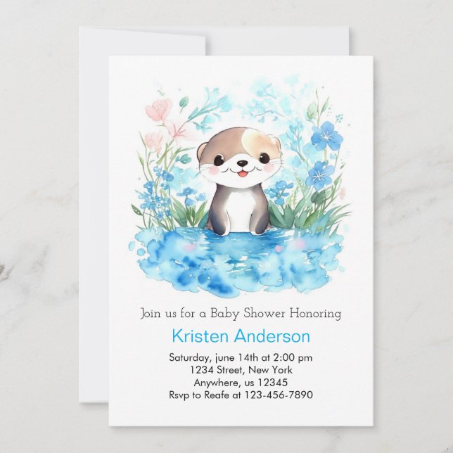 Invitation Otterly Joyful Watercolor Boy Baby shower (Devant)