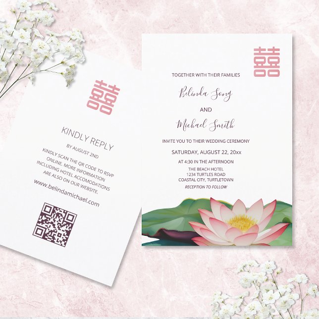 Invitation OU code | Lotus Flower Mariage chinois (Créateur téléchargé)