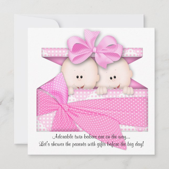 Invitation ou Faire-part de Baby shower Pink TWINS (Devant)