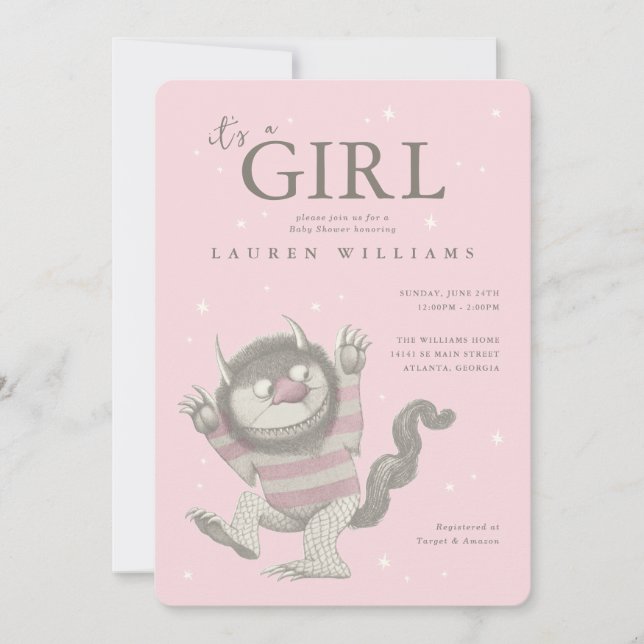 Invitation Où sont les choses sauvages | Baby shower fille (Devant)