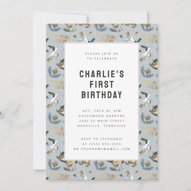 Invitation Où sont les monstres Pattern 1er Anniversaire (Devant)