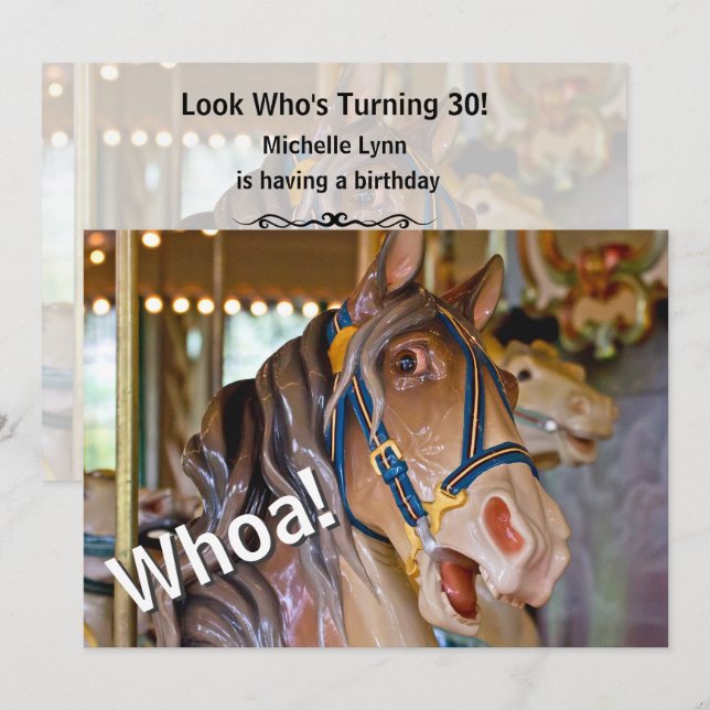 Invitation Ouah ! Regardez qui est 30 Carousel Horse Invitati (Devant / Derrière)