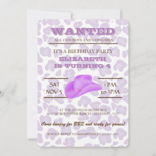 Invitation OUAIS ! Purple Cowgirl Anniversaire Fête Invitatio