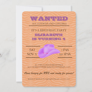 Invitation OUAIS ! Purple Cowgirl Anniversaire Fête Invitatio