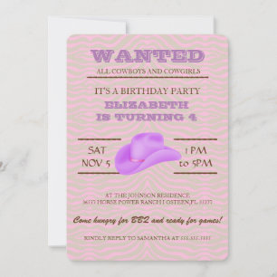 Invitation OUAIS ! Purple Cowgirl Anniversaire Fête Invitatio