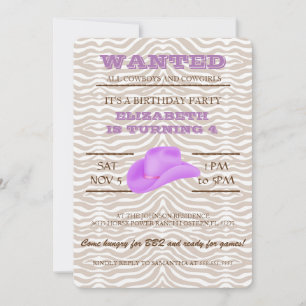 Invitation OUAIS ! Purple Cowgirl Anniversaire Fête Invitatio