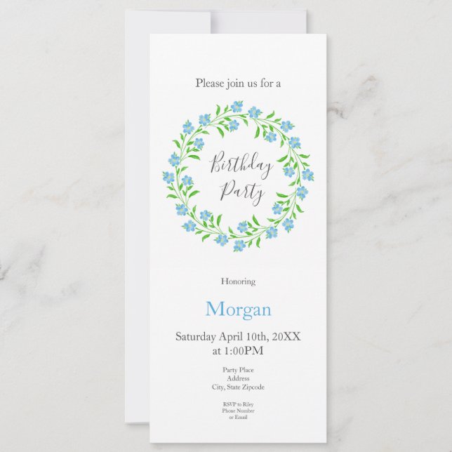 Invitation Oubliez-moi non aquarelle Floral Wreath (Devant)