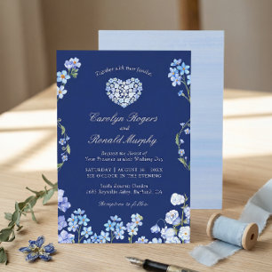 Invitation Oubliez-moi non Coeur Royal Blue Floral Mariage