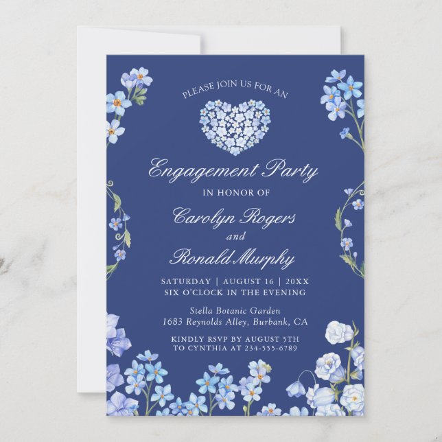 Invitation Oubliez-moi non Floral Love Heart Engagement Party (Devant)