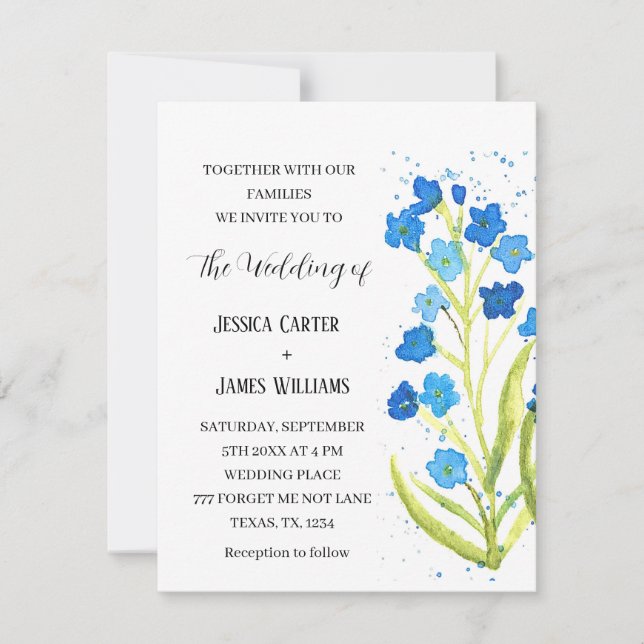 Invitation Oubliez-moi pas Aquarelle Floral Mariage (Devant)