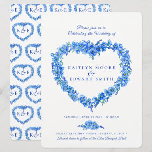 Invitation Oubliez-moi pas coeur art mariage bleu blanc
