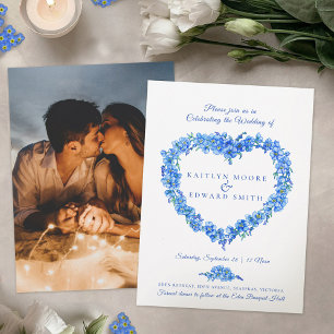 Invitation Oubliez-moi pas coeur art mariage bleu photo