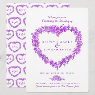 Invitation Oubliez-moi pas coeur art mariage violet blanc