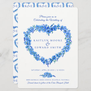 Invitation Oubliez-moi, pas l'art du coeur mariage bleu blanc