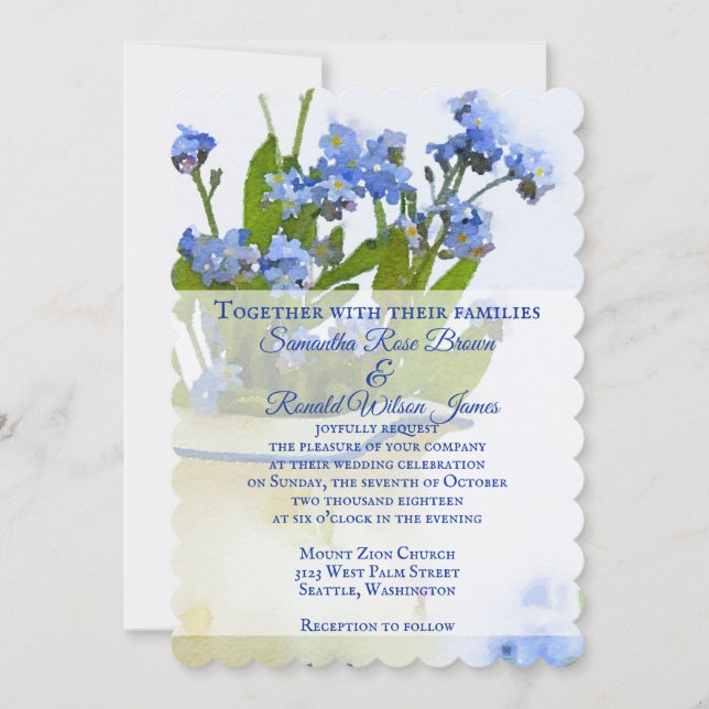 Invitation Oubliez-moi pas le Mariage d'aquarelle Floral Bleu (Devant)