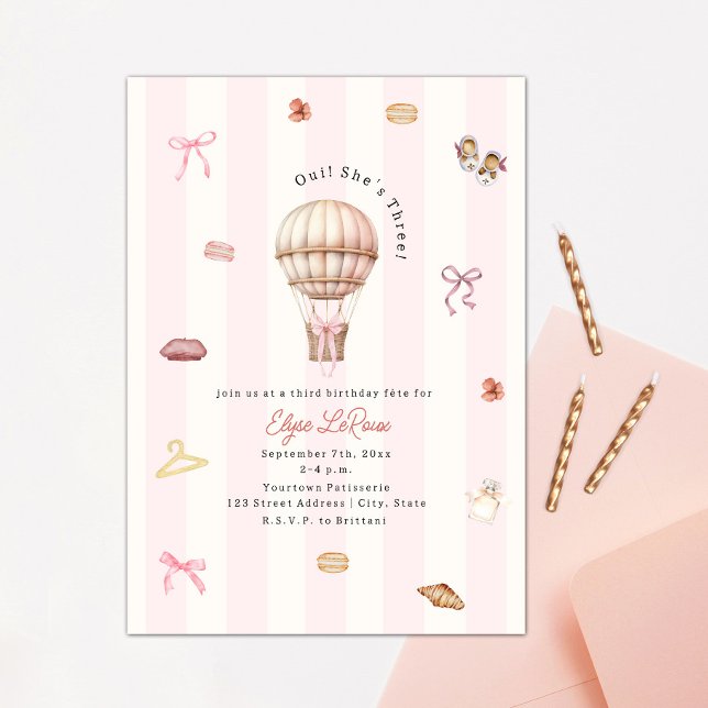 Invitation Oui Elle a Trois Ans Paris French Anniversaire (Créateur téléchargé)