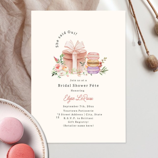 Invitation Oui French Macaron Fête des mariées Fête (Créateur téléchargé)