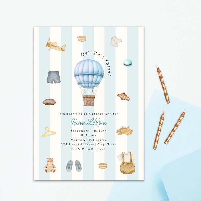 Invitation Oui Il a Trois Paris Anniversaire Français (Créateur téléchargé)