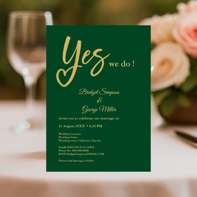 Invitation Oui Nous faisons émeraude vert mariage or (Créateur téléchargé)