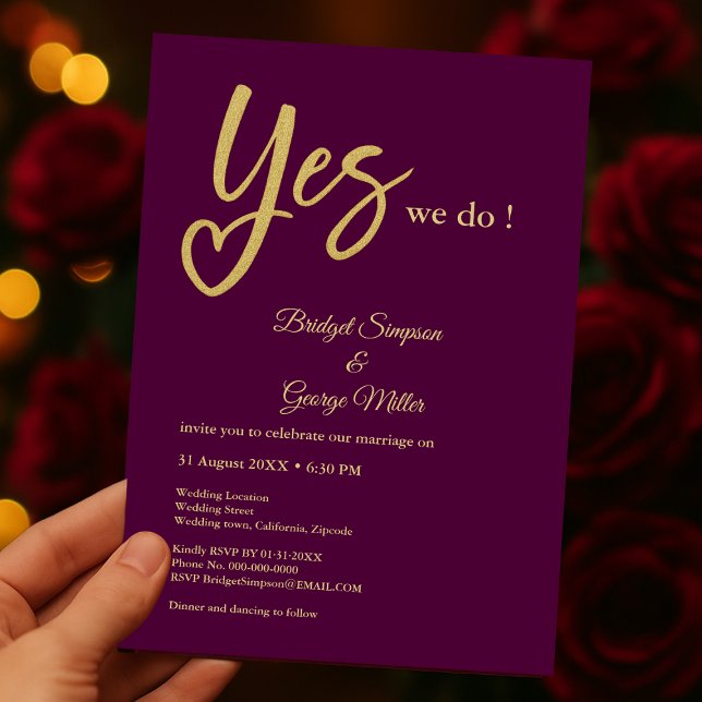 Invitation Oui Nous faisons mariage or prune (Créateur téléchargé)