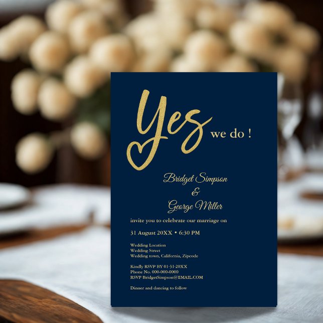 Invitation Oui Nous faisons Marine bleu mariage or (Créateur téléchargé)
