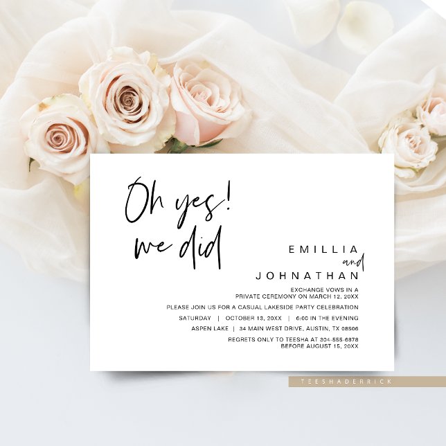 Invitation Oui, On L'A Fait, Mariage Elopement (Oh Yes, We Did, Modern Romantic Wedding Elopement Dinner or Brunch Celebration Invitation Card)