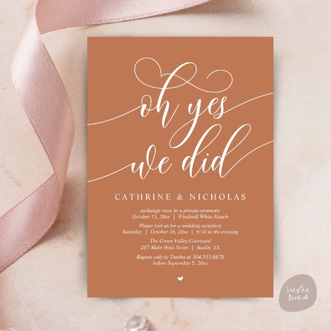 Invitation Oui, On L'A Fait, Réception De Mariage De Script M (Oh Yes, We Did, Modern Script Wedding Reception Invitation Card PDF Copper Brown)