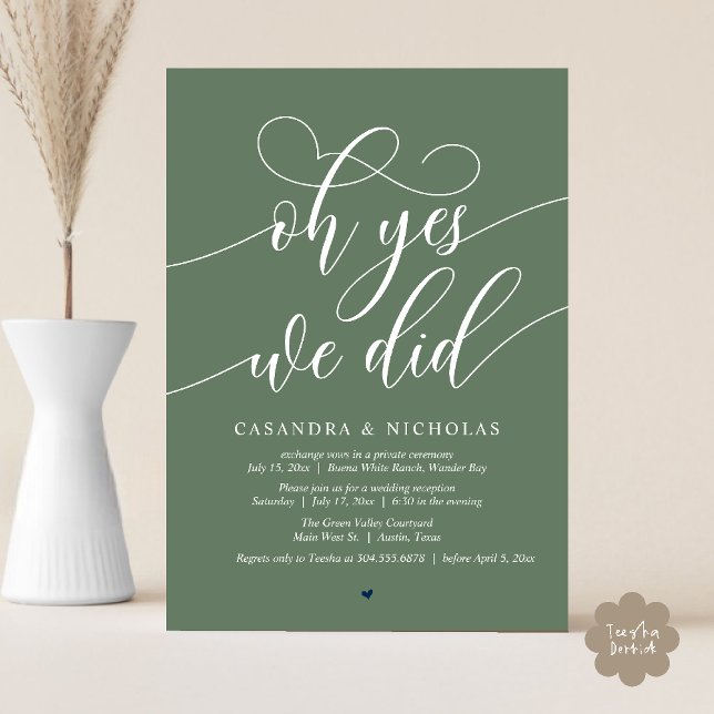 Invitation Oui, On L'A Fait, Réception De Mariage De Script M (Oh Yes, We Did, Modern Romantic Modern Wedding Reception Invitation Card PDF Sage Green )