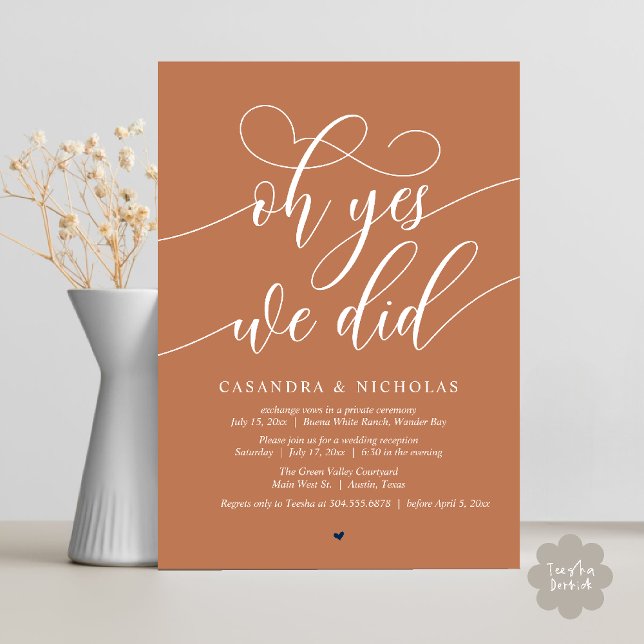 Invitation Oui, On L'A Fait, Réception De Mariage De Script M (Oh Yes, We Did, Modern Romantic Modern Wedding Reception Invitation Card PDF Copper Brown)