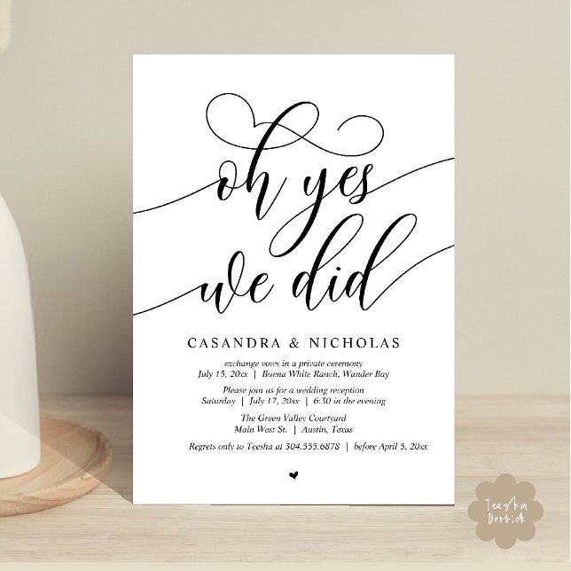 Invitation Oui, On L'A Fait, Réception De Mariage De Script M (Oh Yes, We Did, Modern Romantic Modern Wedding Reception Invitation Card PDF Classy Black White)